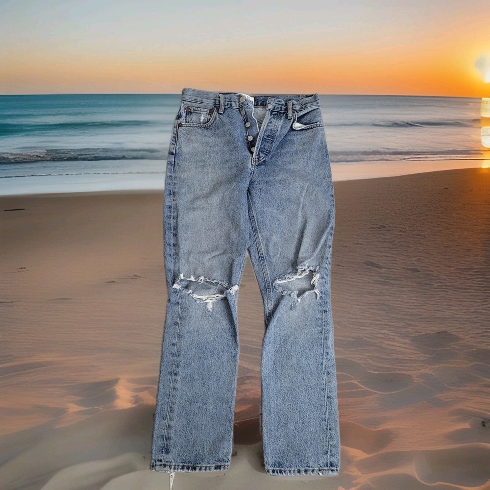 Agolde Jeans Women‎ 24 Riley Ripped Distressed High-Rise Denim Button Fly 24x26